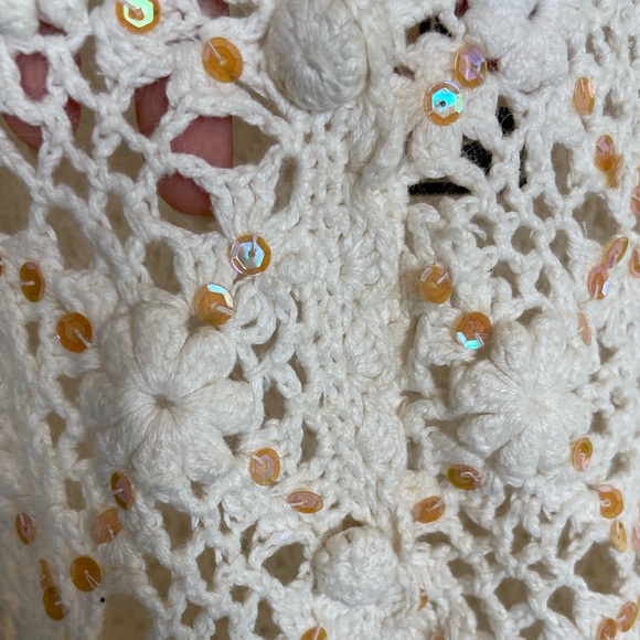 Cherry Stix Limited Vintage Sequin Crochet Vest One Size Cream Cottagecore NWT - Picture 6 of 12